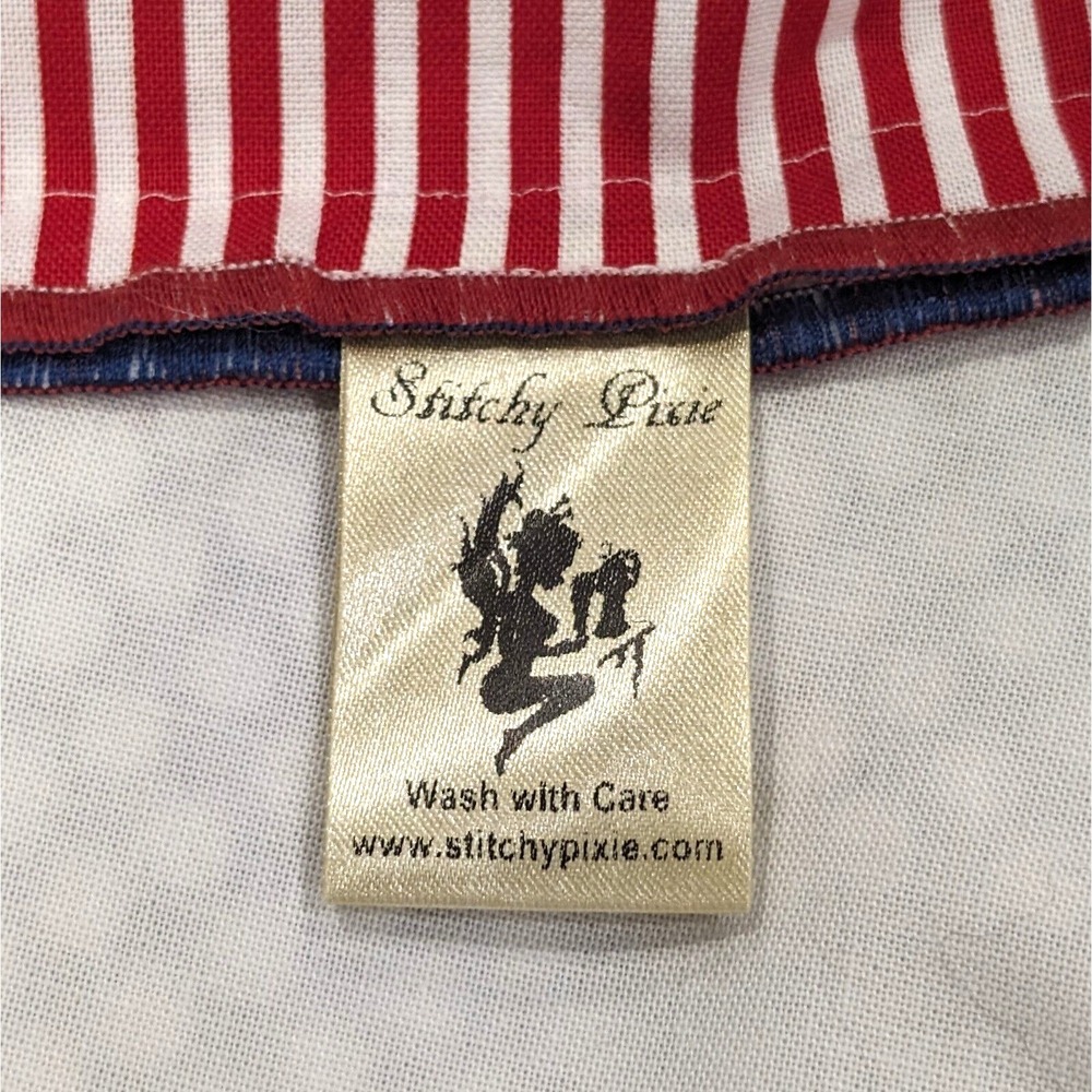 Stitchy Pixie Apron 50s Retro Homemaker Americana Cotton Patriotic 4th of July - Picture 3 of 13